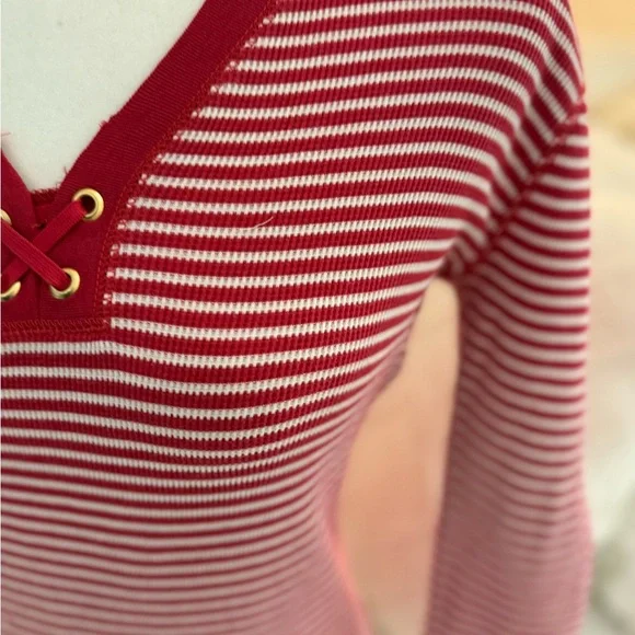 Ralph Lauren Red and White Striped Knit Top - Picture 6 of 8